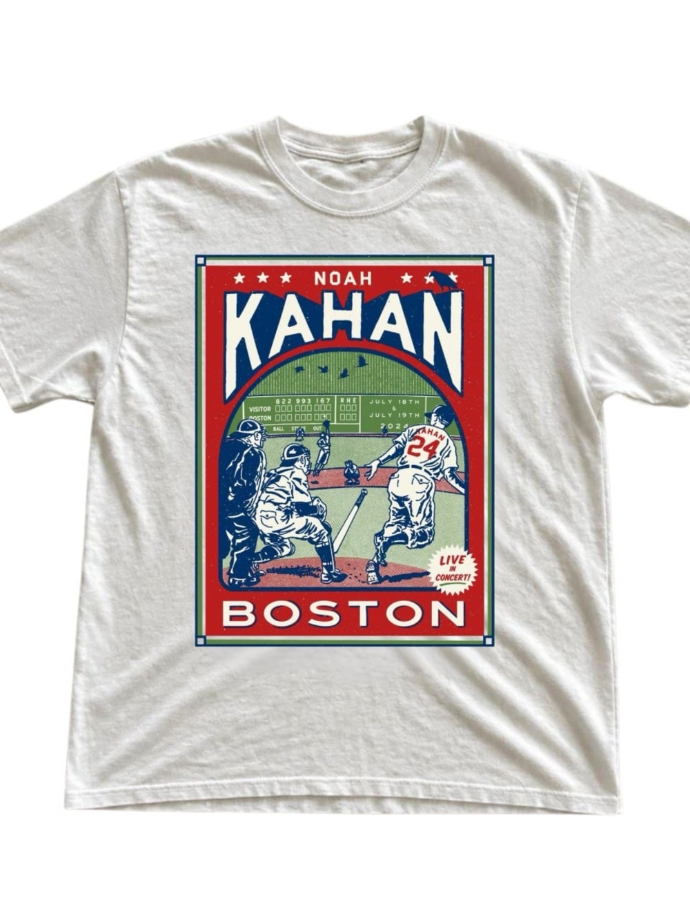 White Short Sleeve Tee with Red, Blue & Green Boston Graphic